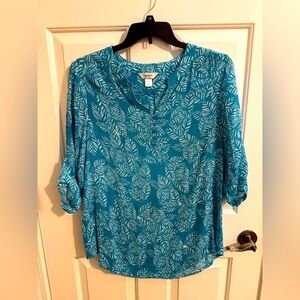 CJ Banks Christopher and Banks Roll Tab Sleeve Tropical Blouse Plus Size 1X